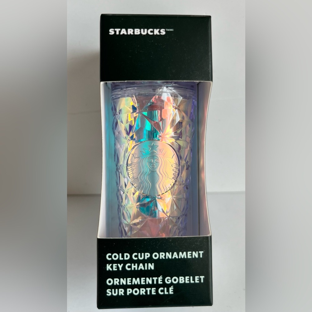 Starbucks 2023‎ Holiday Diamond Iridescent Cold Cup Christmas Ornament Keychain